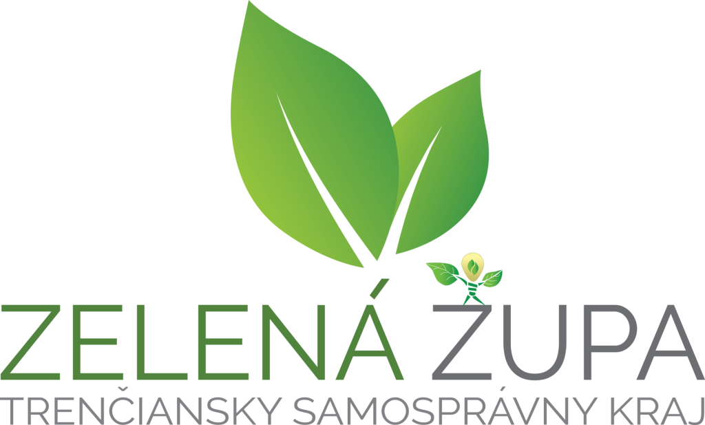 Logo pzostava z dvoch zelených lístkov, pod ktorými je text "Zelená župa"